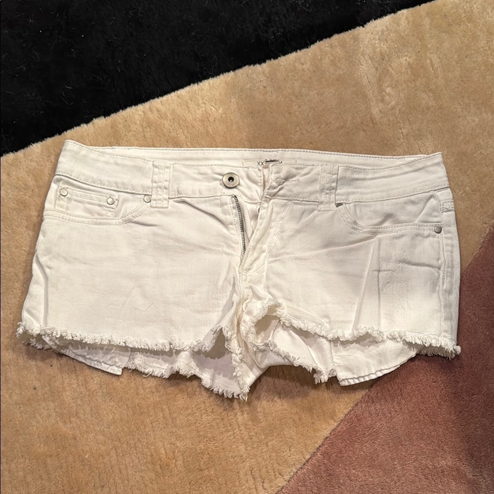 Forever 21 White Distressed Jean Shorts